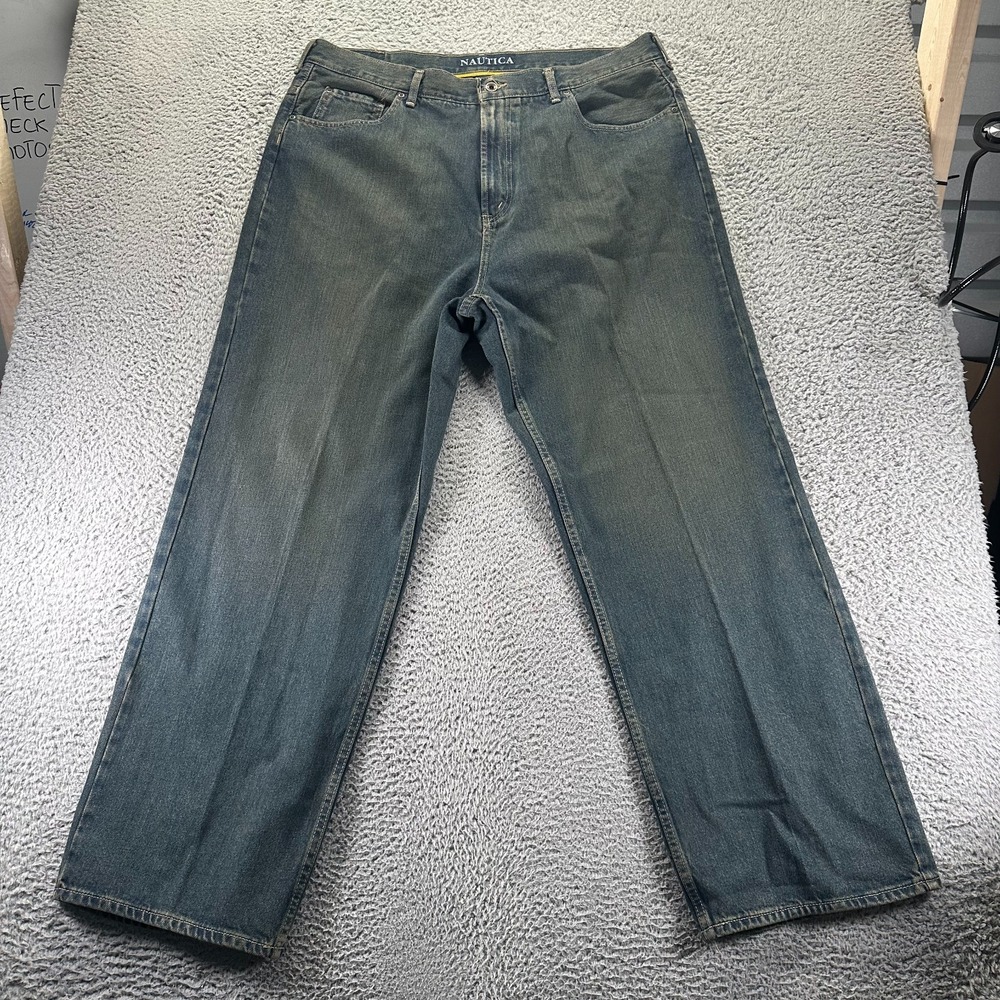 Vintage Nautica Jeans Mens 42x34 Blue Cotton Denim Straight Baggy Loose Stretch